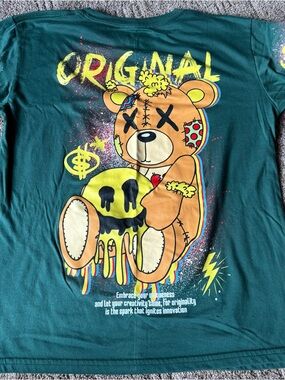 Kids Green Graphic Teddy Bear T-Shirt